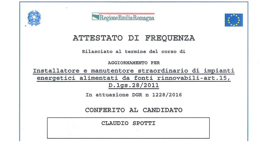 Certificazione FER  Fonti ad Energia Rinnovabile